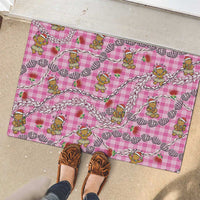 Pink Palaka Hawaii Mele Kalikimaka Rubber Doormat Ohia Lehua Shell Leis Funny Gingerbread Santa - Polynesian Pride