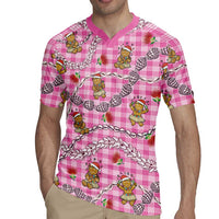 Pink Palaka Hawaii Mele Kalikimaka Rugby Jersey Ohia Lehua Shell Leis Funny Gingerbread Santa - Polynesian Pride