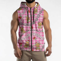 Pink Palaka Hawaii Mele Kalikimaka Sleeveless Zip Hoodie Ohia Lehua Shell Leis Funny Gingerbread Santa LT14 - Polynesian Pride