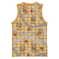 Gold Palaka Hawaii Mele Kalikimaka Basketball Jersey Ohia Lehua Shell Leis Funny Gingerbread Santa - Polynesian Pride
