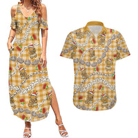 Gold Palaka Hawaii Mele Kalikimaka Couples Matching Summer Maxi Dress and Hawaiian Shirt Ohia Lehua Shell Leis Funny Gingerbread Santa LT14 Gold - Polynesian Pride