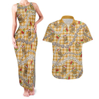 Gold Palaka Hawaii Mele Kalikimaka Couples Matching Tank Maxi Dress and Hawaiian Shirt Ohia Lehua Shell Leis Funny Gingerbread Santa LT14 Gold - Polynesian Pride