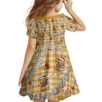 Gold Palaka Hawaii Mele Kalikimaka Family Matching Long Sleeve Bodycon Dress and Hawaiian Shirt Ohia Lehua Shell Leis Funny Gingerbread Santa - Polynesian Pride