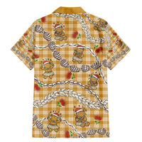Gold Palaka Hawaii Mele Kalikimaka Family Matching Mermaid Dress and Hawaiian Shirt Ohia Lehua Shell Leis Funny Gingerbread Santa - Polynesian Pride