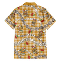 Gold Palaka Hawaii Mele Kalikimaka Family Matching Off Shoulder Maxi Dress and Hawaiian Shirt Ohia Lehua Shell Leis Funny Gingerbread Santa LT14 - Polynesian Pride