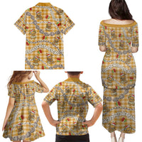 Gold Palaka Hawaii Mele Kalikimaka Family Matching Puletasi and Hawaiian Shirt Ohia Lehua Shell Leis Funny Gingerbread Santa - Polynesian Pride