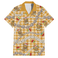 Gold Palaka Hawaii Mele Kalikimaka Family Matching Puletasi and Hawaiian Shirt Ohia Lehua Shell Leis Funny Gingerbread Santa LT14 Dad's Shirt - Short Sleeve Gold - Polynesian Pride