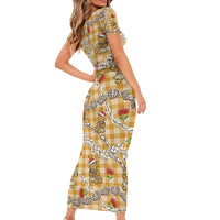Gold Palaka Hawaii Mele Kalikimaka Family Matching Short Sleeve Bodycon Dress and Hawaiian Shirt Ohia Lehua Shell Leis Funny Gingerbread Santa LT14 - Polynesian Pride
