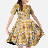 Gold Palaka Hawaii Mele Kalikimaka Family Matching Tank Maxi Dress and Hawaiian Shirt Ohia Lehua Shell Leis Funny Gingerbread Santa LT14 Daughter's Dress Gold - Polynesian Pride