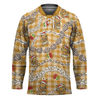Gold Palaka Hawaii Mele Kalikimaka Hockey Jersey Ohia Lehua Shell Leis Funny Gingerbread Santa LT14 Unisex Gold - Polynesian Pride