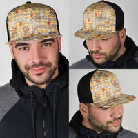 Gold Palaka Hawaii Mele Kalikimaka Mesh Trucker Cap Ohia Lehua Shell Leis Funny Gingerbread Santa - Polynesian Pride