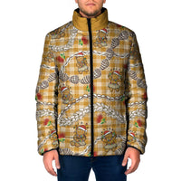 Gold Palaka Hawaii Mele Kalikimaka Padded Jacket Ohia Lehua Shell Leis Funny Gingerbread Santa - Polynesian Pride