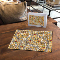 Gold Palaka Hawaii Mele Kalikimaka Puzzle Ohia Lehua Shell Leis Funny Gingerbread Santa - Polynesian Pride