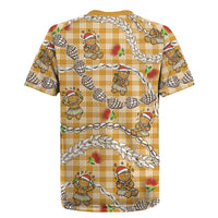 Gold Palaka Hawaii Mele Kalikimaka Rugby Jersey Ohia Lehua Shell Leis Funny Gingerbread Santa LT14 - Polynesian Pride