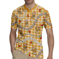 Gold Palaka Hawaii Mele Kalikimaka Rugby Jersey Ohia Lehua Shell Leis Funny Gingerbread Santa LT14 - Polynesian Pride