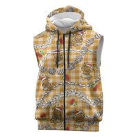 Gold Palaka Hawaii Mele Kalikimaka Sleeveless Zip Hoodie Ohia Lehua Shell Leis Funny Gingerbread Santa LT14 Gold - Polynesian Pride