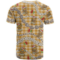 Gold Palaka Hawaii Mele Kalikimaka T Shirt Ohia Lehua Shell Leis Funny Gingerbread Santa LT14 - Polynesian Pride