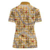 Gold Palaka Hawaii Mele Kalikimaka Women Polo Shirt Ohia Lehua Shell Leis Funny Gingerbread Santa - Polynesian Pride