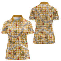 Gold Palaka Hawaii Mele Kalikimaka Women Polo Shirt Ohia Lehua Shell Leis Funny Gingerbread Santa - Polynesian Pride