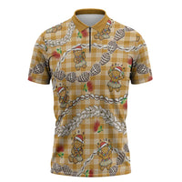 Gold Palaka Hawaii Mele Kalikimaka Zipper Polo Shirt Ohia Lehua Shell Leis Funny Gingerbread Santa LT14 Gold - Polynesian Pride