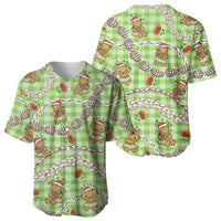 Green Palaka Hawaii Mele Kalikimaka Baseball Jersey Ohia Lehua Shell Leis Funny Gingerbread Santa - Polynesian Pride