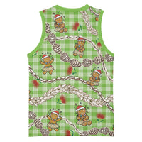 Green Palaka Hawaii Mele Kalikimaka Basketball Jersey Ohia Lehua Shell Leis Funny Gingerbread Santa - Polynesian Pride