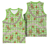 Green Palaka Hawaii Mele Kalikimaka Basketball Jersey Ohia Lehua Shell Leis Funny Gingerbread Santa - Polynesian Pride