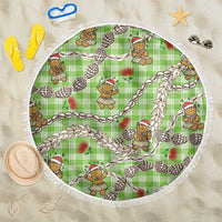 Green Palaka Hawaii Mele Kalikimaka Beach Blanket Ohia Lehua Shell Leis Funny Gingerbread Santa - Polynesian Pride