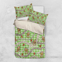 Green Palaka Hawaii Mele Kalikimaka Bedding Set Ohia Lehua Shell Leis Funny Gingerbread Santa - Polynesian Pride