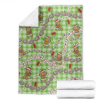 Green Palaka Hawaii Mele Kalikimaka Blanket Ohia Lehua Shell Leis Funny Gingerbread Santa - Polynesian Pride