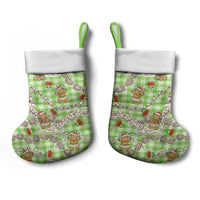 Green Palaka Hawaii Mele Kalikimaka Christmas Stocking Ohia Lehua Shell Leis Funny Gingerbread Santa - Polynesian Pride