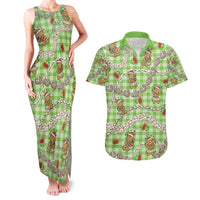 Green Palaka Hawaii Mele Kalikimaka Couples Matching Tank Maxi Dress and Hawaiian Shirt Ohia Lehua Shell Leis Funny Gingerbread Santa - Polynesian Pride