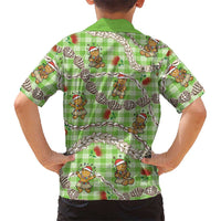 Green Palaka Hawaii Mele Kalikimaka Family Matching Off The Shoulder Long Sleeve Dress and Hawaiian Shirt Ohia Lehua Shell Leis Funny Gingerbread Santa LT14 - Polynesian Pride