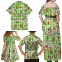 Green Palaka Hawaii Mele Kalikimaka Family Matching Off Shoulder Maxi Dress and Hawaiian Shirt Ohia Lehua Shell Leis Funny Gingerbread Santa LT14 - Polynesian Pride