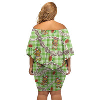 Green Palaka Hawaii Mele Kalikimaka Family Matching Off Shoulder Short Dress and Hawaiian Shirt Ohia Lehua Shell Leis Funny Gingerbread Santa LT14 - Polynesian Pride