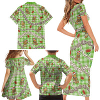 Green Palaka Hawaii Mele Kalikimaka Family Matching Short Sleeve Bodycon Dress and Hawaiian Shirt Ohia Lehua Shell Leis Funny Gingerbread Santa LT14 - Polynesian Pride