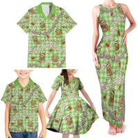Green Palaka Hawaii Mele Kalikimaka Family Matching Tank Maxi Dress and Hawaiian Shirt Ohia Lehua Shell Leis Funny Gingerbread Santa - Polynesian Pride