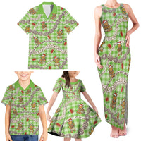 Green Palaka Hawaii Mele Kalikimaka Family Matching Tank Maxi Dress and Hawaiian Shirt Ohia Lehua Shell Leis Funny Gingerbread Santa LT14 - Polynesian Pride