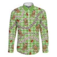 Green Palaka Hawaii Mele Kalikimaka Family Matching Tank Maxi Dress and Hawaiian Shirt Ohia Lehua Shell Leis Funny Gingerbread Santa LT14 Dad's Shirt - Long Sleeve Green - Polynesian Pride