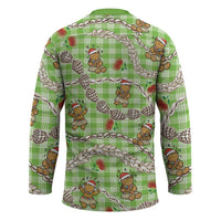 Green Palaka Hawaii Mele Kalikimaka Hockey Jersey Ohia Lehua Shell Leis Funny Gingerbread Santa - Polynesian Pride
