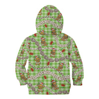 Green Palaka Hawaii Mele Kalikimaka Kid Hoodie Ohia Lehua Shell Leis Funny Gingerbread Santa - Polynesian Pride