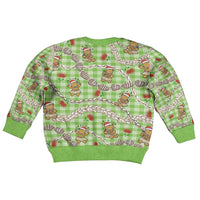 Green Palaka Hawaii Mele Kalikimaka Kid Ugly Christmas Sweater Ohia Lehua Shell Leis Funny Gingerbread Santa - Polynesian Pride