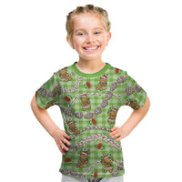 Green Palaka Hawaii Mele Kalikimaka Kid T Shirt Ohia Lehua Shell Leis Funny Gingerbread Santa - Polynesian Pride