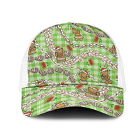 Green Palaka Hawaii Mele Kalikimaka Mesh Trucker Cap Ohia Lehua Shell Leis Funny Gingerbread Santa - Polynesian Pride