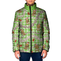 Green Palaka Hawaii Mele Kalikimaka Padded Jacket Ohia Lehua Shell Leis Funny Gingerbread Santa - Polynesian Pride