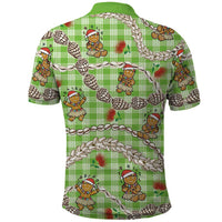 Green Palaka Hawaii Mele Kalikimaka Polo Shirt Ohia Lehua Shell Leis Funny Gingerbread Santa - Polynesian Pride