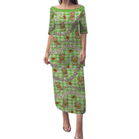 Green Palaka Hawaii Mele Kalikimaka Puletasi Ohia Lehua Shell Leis Funny Gingerbread Santa LT14 Long Dress Green - Polynesian Pride