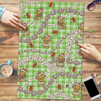 Green Palaka Hawaii Mele Kalikimaka Puzzle Ohia Lehua Shell Leis Funny Gingerbread Santa - Polynesian Pride