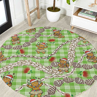 Green Palaka Hawaii Mele Kalikimaka Round Carpet Ohia Lehua Shell Leis Funny Gingerbread Santa - Polynesian Pride