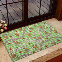 Green Palaka Hawaii Mele Kalikimaka Rubber Doormat Ohia Lehua Shell Leis Funny Gingerbread Santa - Polynesian Pride